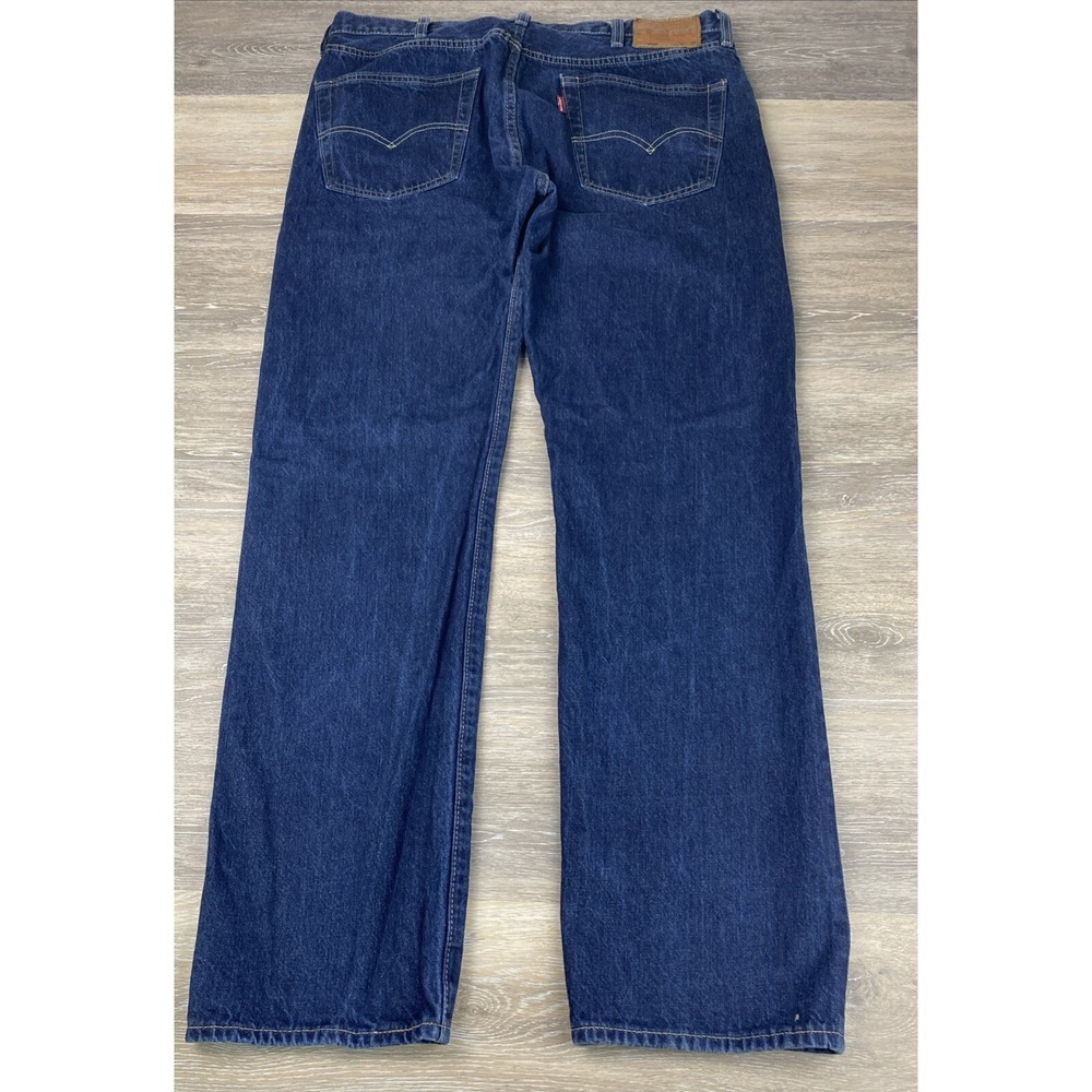 Levi's 501 Straight Leg Jeans Mens Size 38X34 Blue Denim Dark Wash Leather Patch - Picture 3 of 16